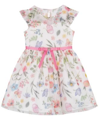 Girls' 2T-6X Flutter-Sleeve Round Neck Printed Dress