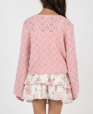 Girls' 7-12 Long-Sleeve Crochet Cardigan, Cami and Skort, 3-Piece Set