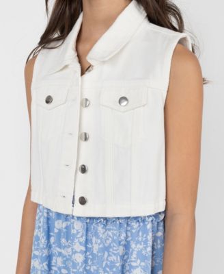 Girls' 7-16 Sleeveless Denim Vest and Dobby Tiered Dress, 2-Piece Set