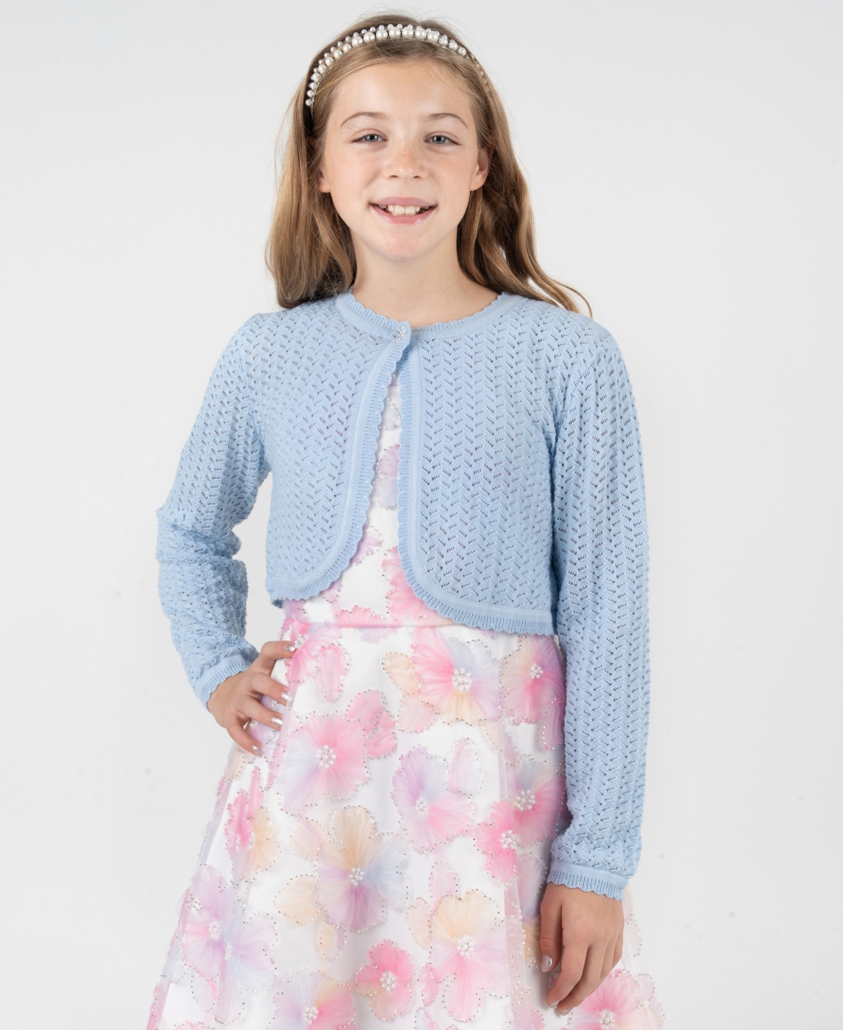 Rare Editions Girls' 7-16 Crochet Knit Cardigan