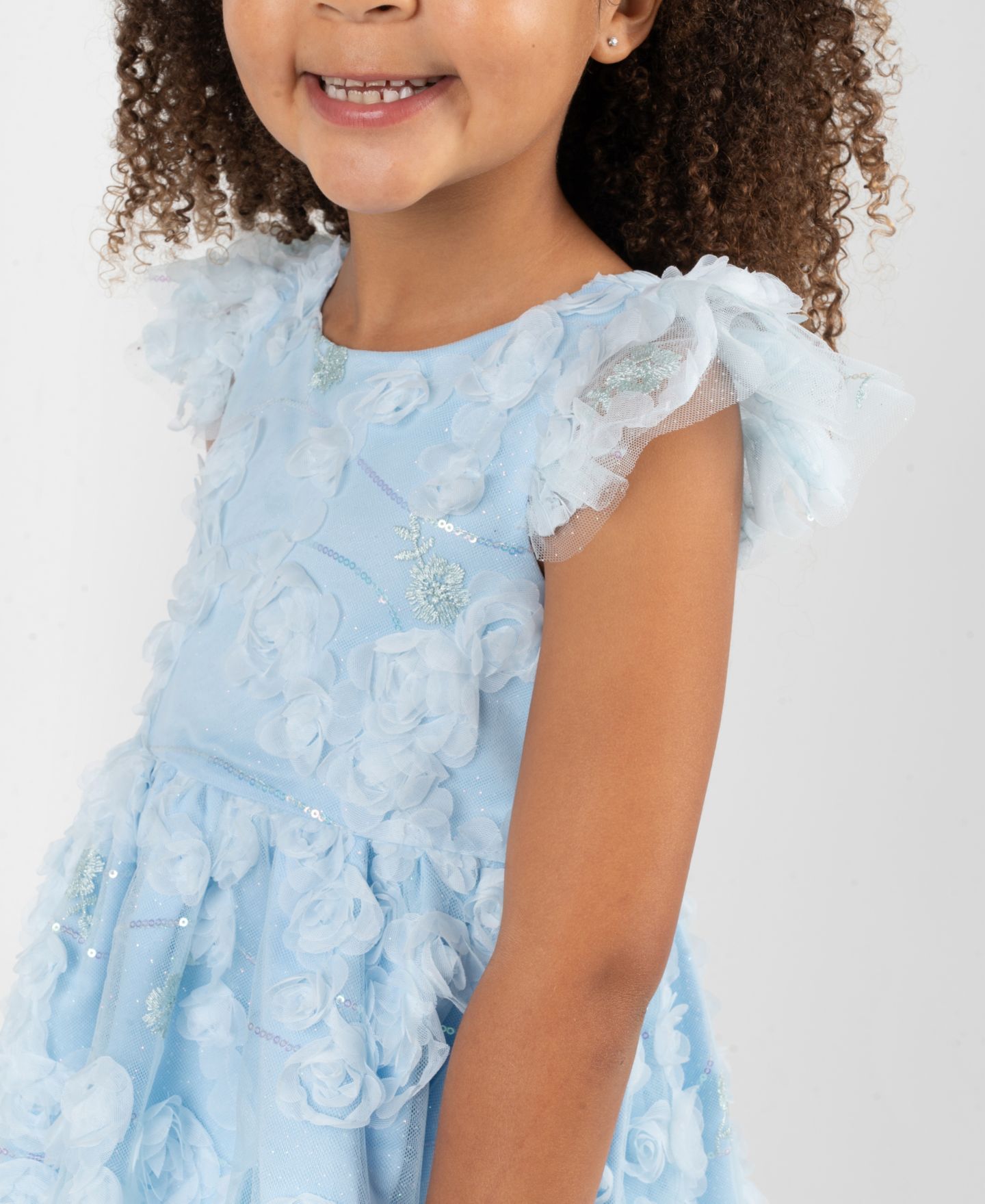 Платье Rare Editions Rose Soutache Flutter-Sleeve Dress для девочек, цвет: Синий — фото 3