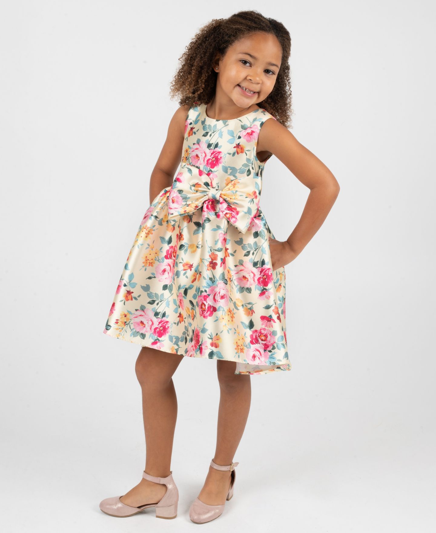 Платье Rare Editions Floral Mikado Bow Hi-Lo Dress для девочек, цвет: Кремовый / Розовый — фото 2