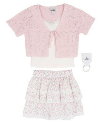 Girls' 7-16 Short-Sleeve Cardigan, Cami and Skirt, 3-Piece Set