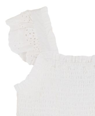 Girls' 2T-6X Cotton Eyelet Square Neck Flutter Dress