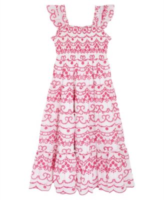 Girls' 7-16 Cotton Eyelet Flutter Square Neck Dress