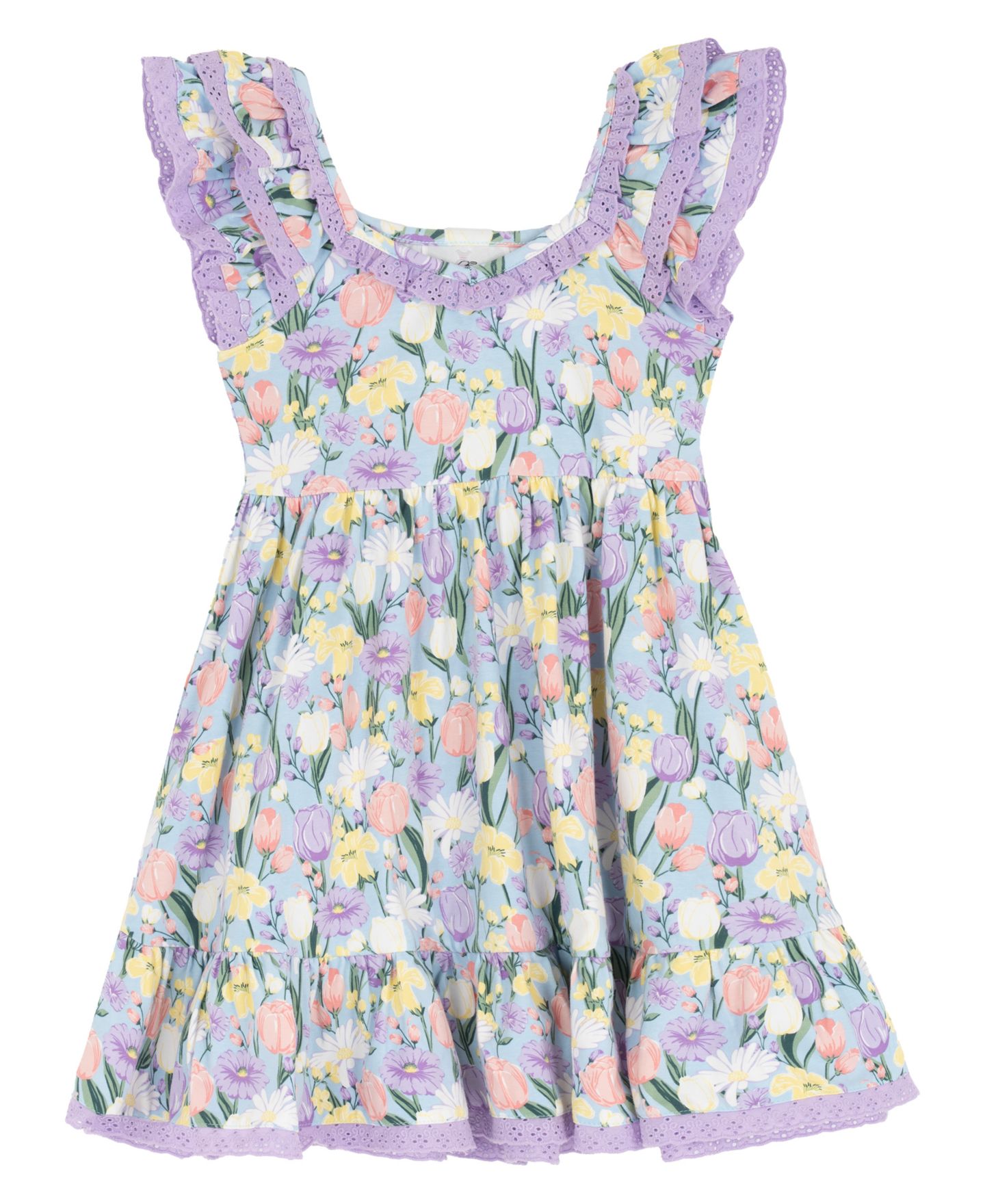 Платье Rare Editions Peri Printed Square Neck Dress для девочек, цвет: Лавандовый / Жёлтый — фото 4