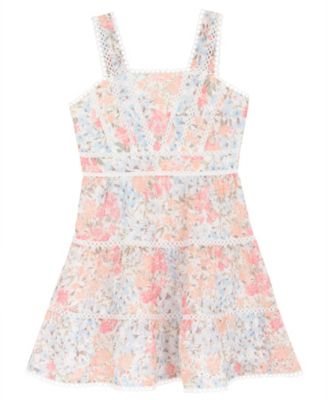 Girls' 7-16 Floral Eyelet Trimmed Square Neck Dress