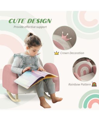 Kids Rocking Chair Princess Crown Toddler Chair Armchair Rocker with Rainbow Backrest for Bedroom Playroom Pink