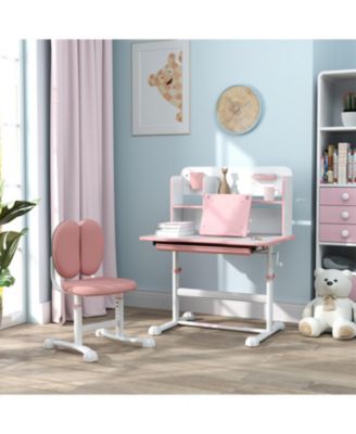 Kids Desk and Chair Set Height Adjustable Study Desk with Tilt Desktop Storage Drawer Reading Rack for Writing Reading Drawing Pink