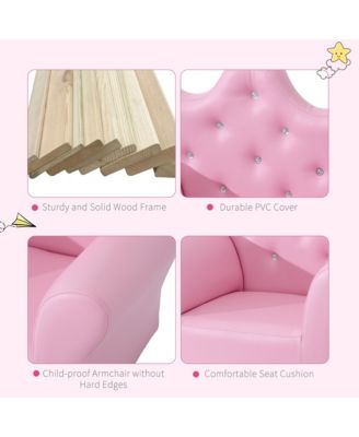 Kids Sofa Set Upholstered Children Sofa with Footstool Princess Sofa with Diamond Decorations for Toddlers Girls Pink
