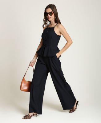 Women's Bow Vest Twofer Square Neck Jumpsuit