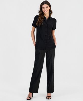 Women's Collared Button-Front Short-Sleeve Top