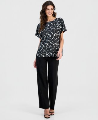 Women's Printed Boat-Neck Short-Sleeve Blouse 