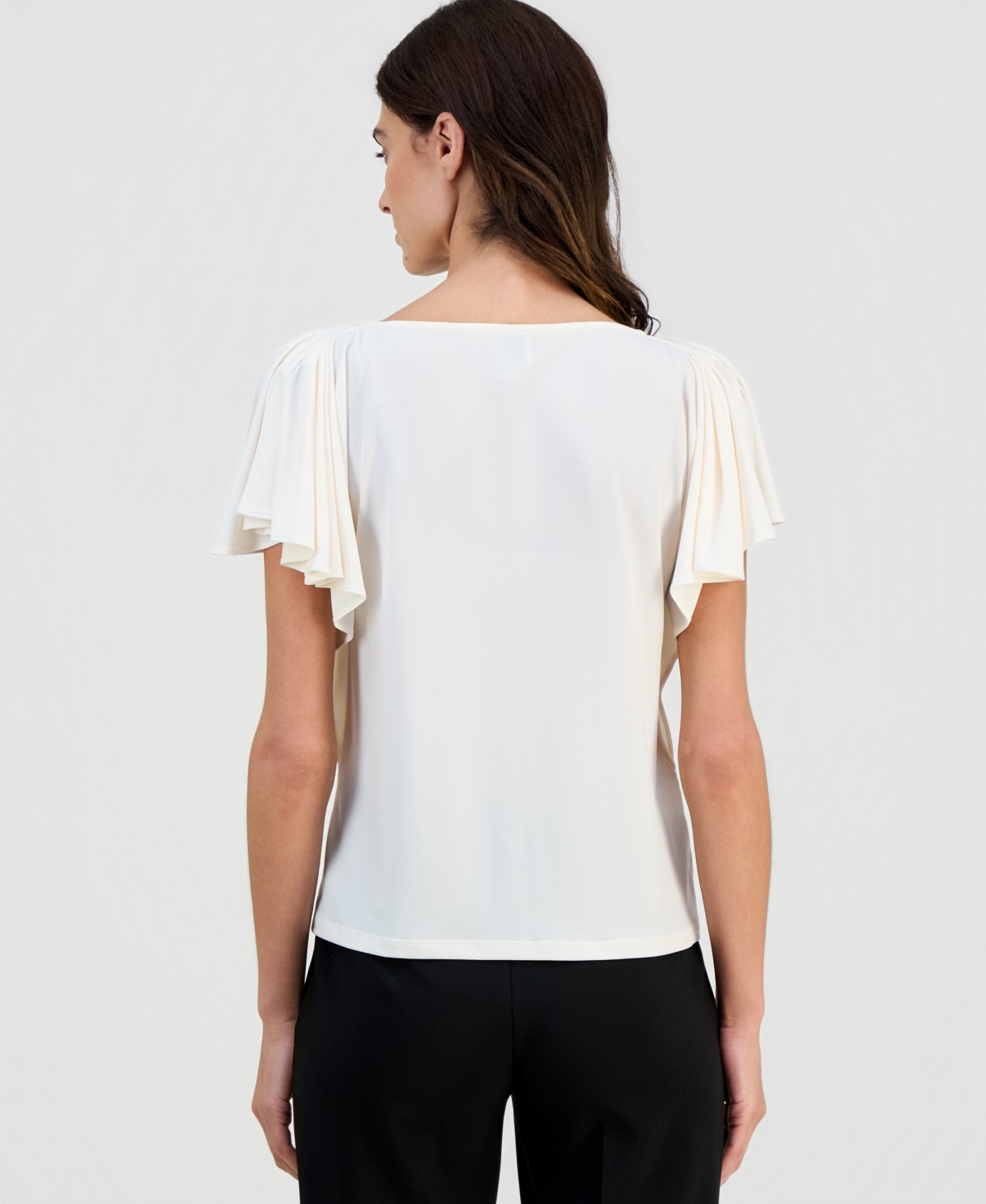 Anne Klein Women's Crewneck Cascade-Flutter-Sleeve Top