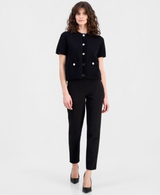 Women's Cotton Open-Knit Button-Front Cardigan