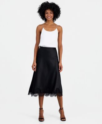 Women's Lace-Trim Midi Satin Skirt, Regular & Petite