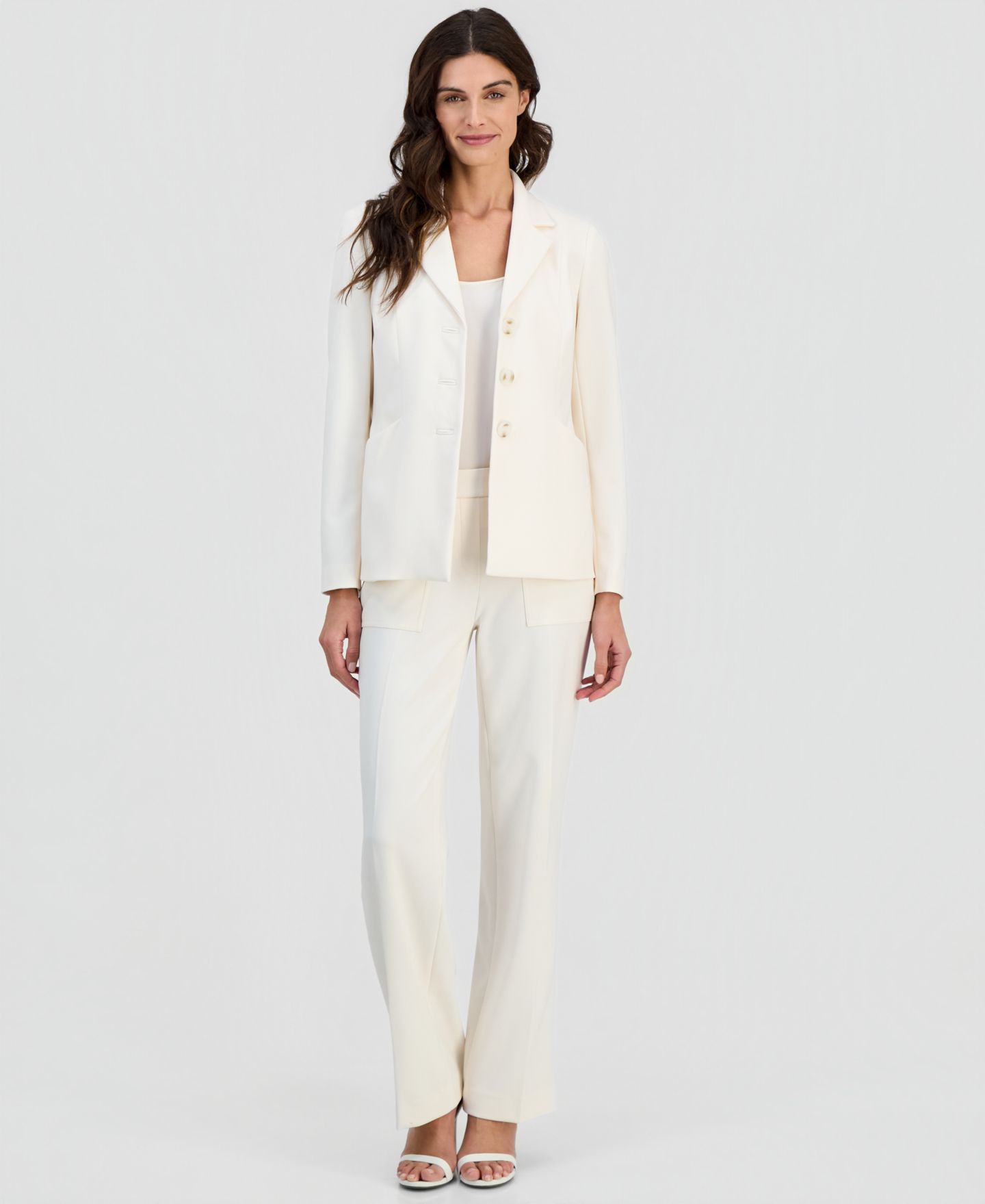 Женский пиджак Anne Klein Structured Stretch Notch-Lapel Three-Button Blazer, цвет: Белый — фото 2
