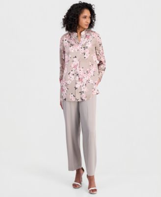Women's Long-Sleeve Floral Popover Blouse