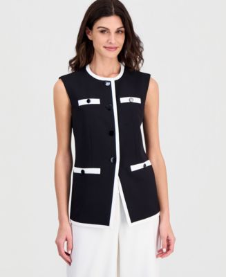 Anne Klein Women's Structured Stretch Contrast Trim Four-Button