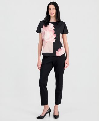 Women's Printed Boat-Neck Short-Sleeve Top