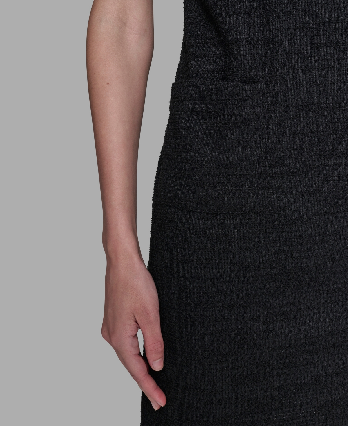 Knit Tweed Shift Dress with Crew Neckline Pearl Trim