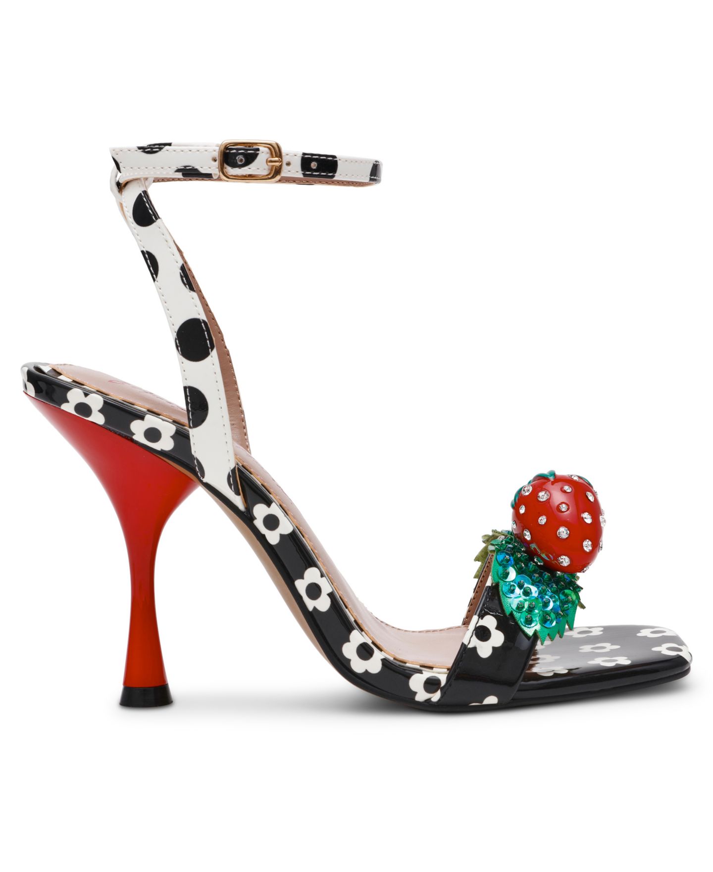 Женские сандалии Betsey Johnson Addison Strawberry Stiletto Dress Sandals, цвет: Чёрный белый разноцветный — фото 2