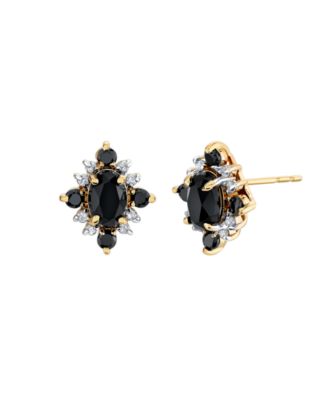 Onyx (1-1/4 ct. t.w.) & Diamond (1/8 ct. t.w.) Stud Earrings in 10k Yellow Gold
