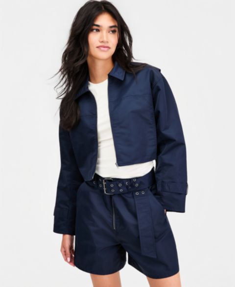 Женские куртки Bar III Cropped Belted-Cuff Jacket