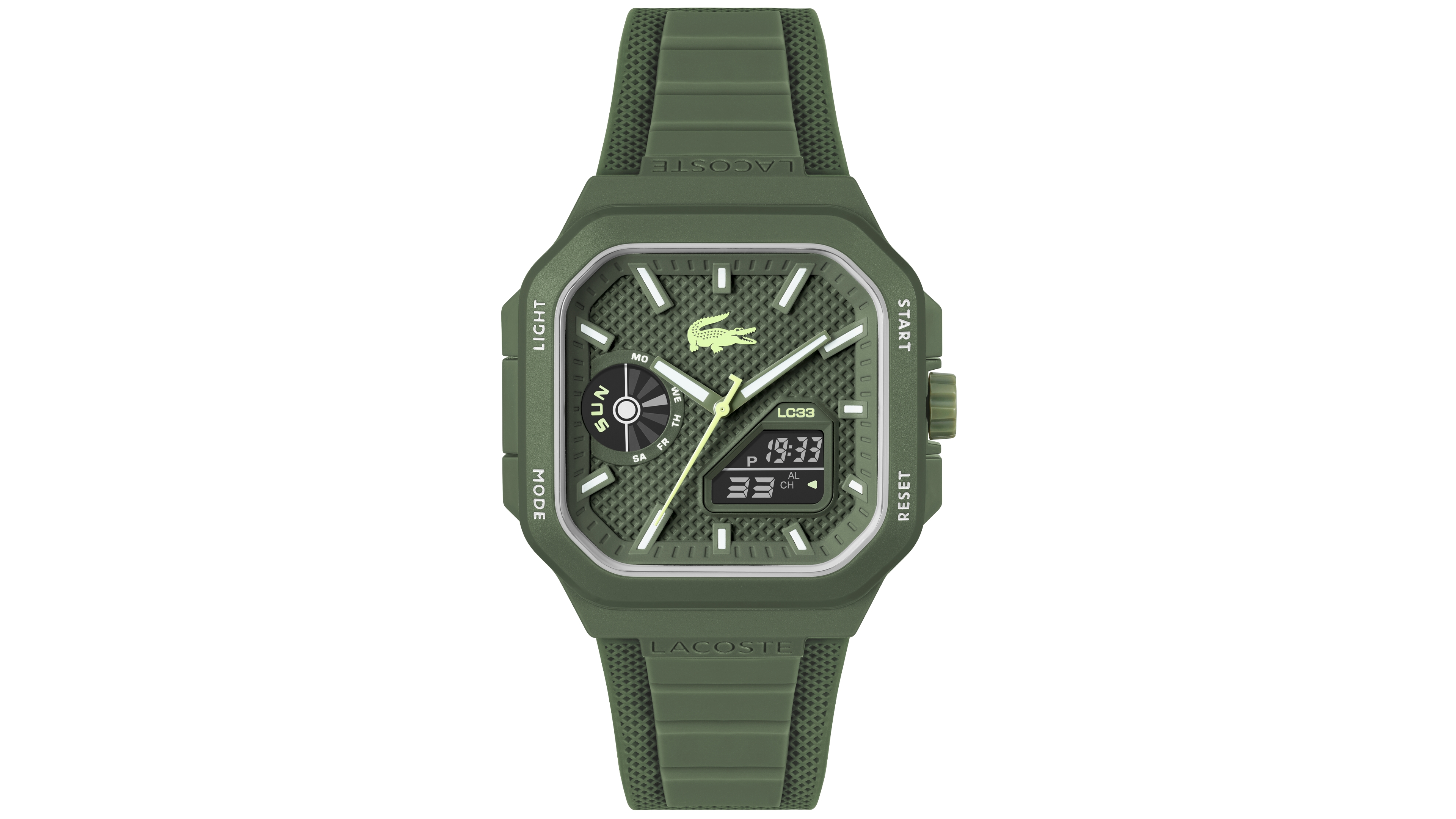 Lacoste Men's LC33 Square Khaki Silicone Strap Watch, 44x50mm