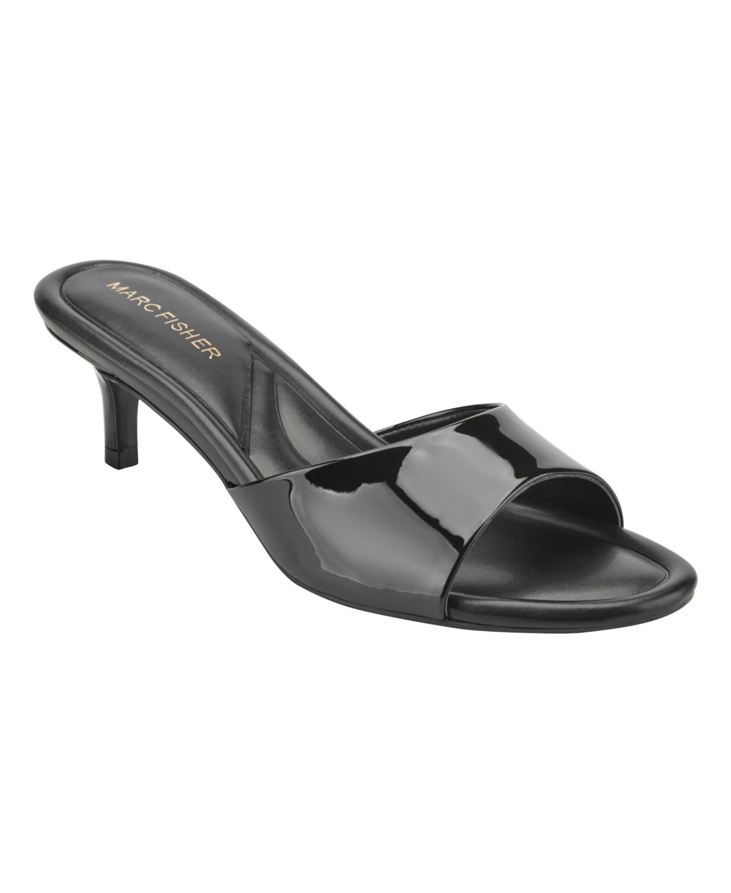 Женские сандалии Marc Fisher Sagi Slip-On Kitten Heel Dress Sandals, цвет: Чёрный лаковый — фото 1