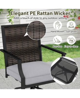 Outdoor PE Wicker Swivel Bar Stools with Back Armrests and Cushion