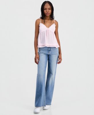 Juniors' Lace-Trim Babydoll Top