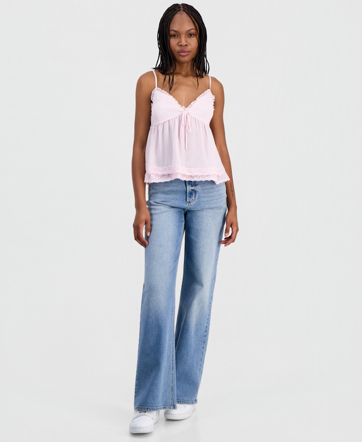 Madden Girl Juniors' Lace-Trim Babydoll Top