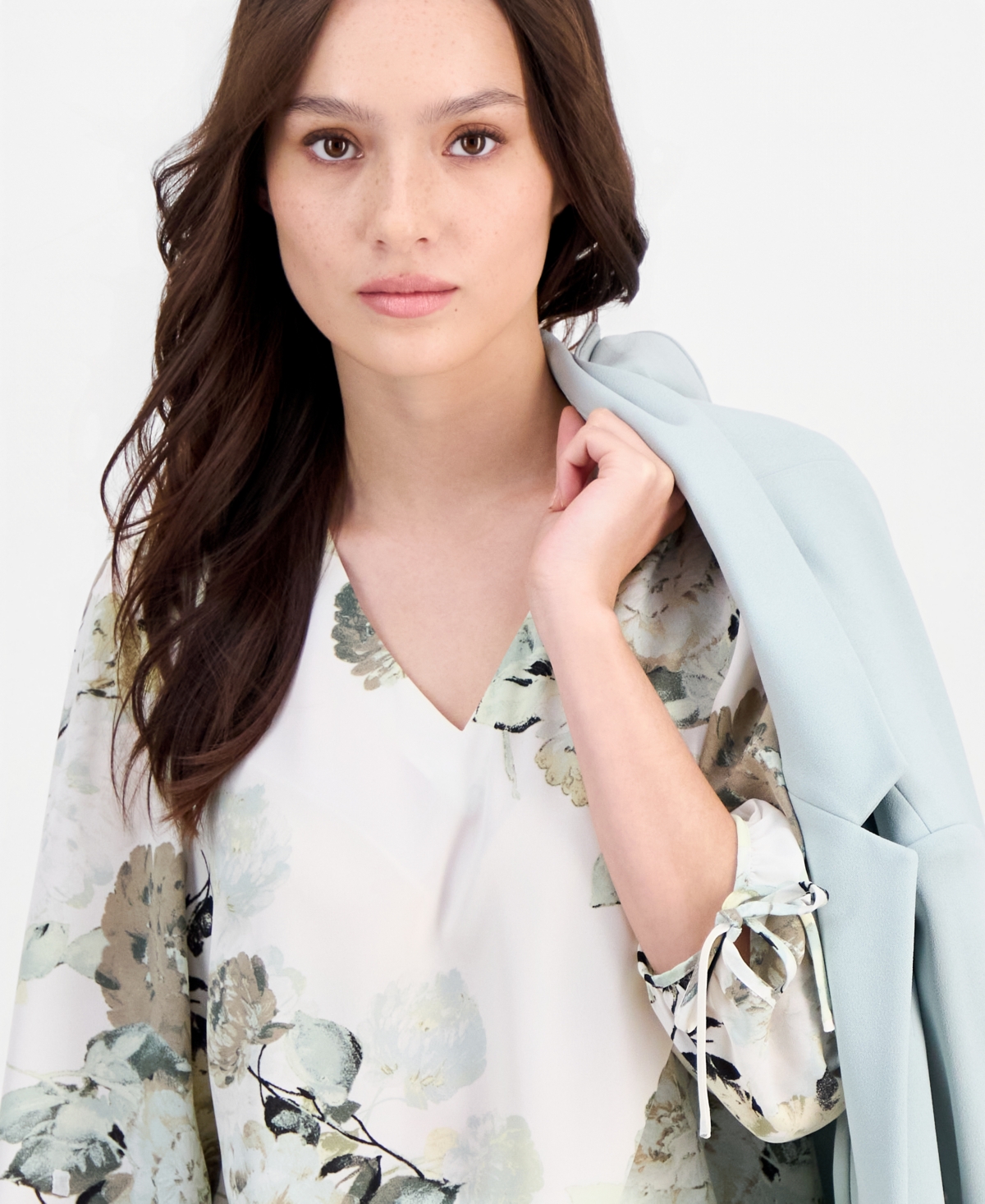 Anne Klein Essentials Petite 3/4-Sleeve Tie-Cuff Blouse