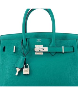 Pre-Owned HERMES Birkin 30 Handbag Blue Clemence with Palladium Hardware