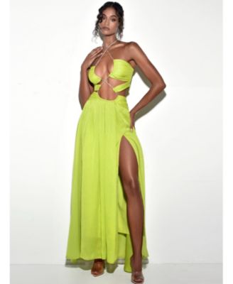 Women's Quinby Lemon Chiffon Pleated Lace Up Maxi Dress