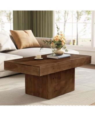 47.24" Solid Wood Coffee Table for Living Room, Mid Century Modern Rectangle Center Cocktail Table, Walnut Brown