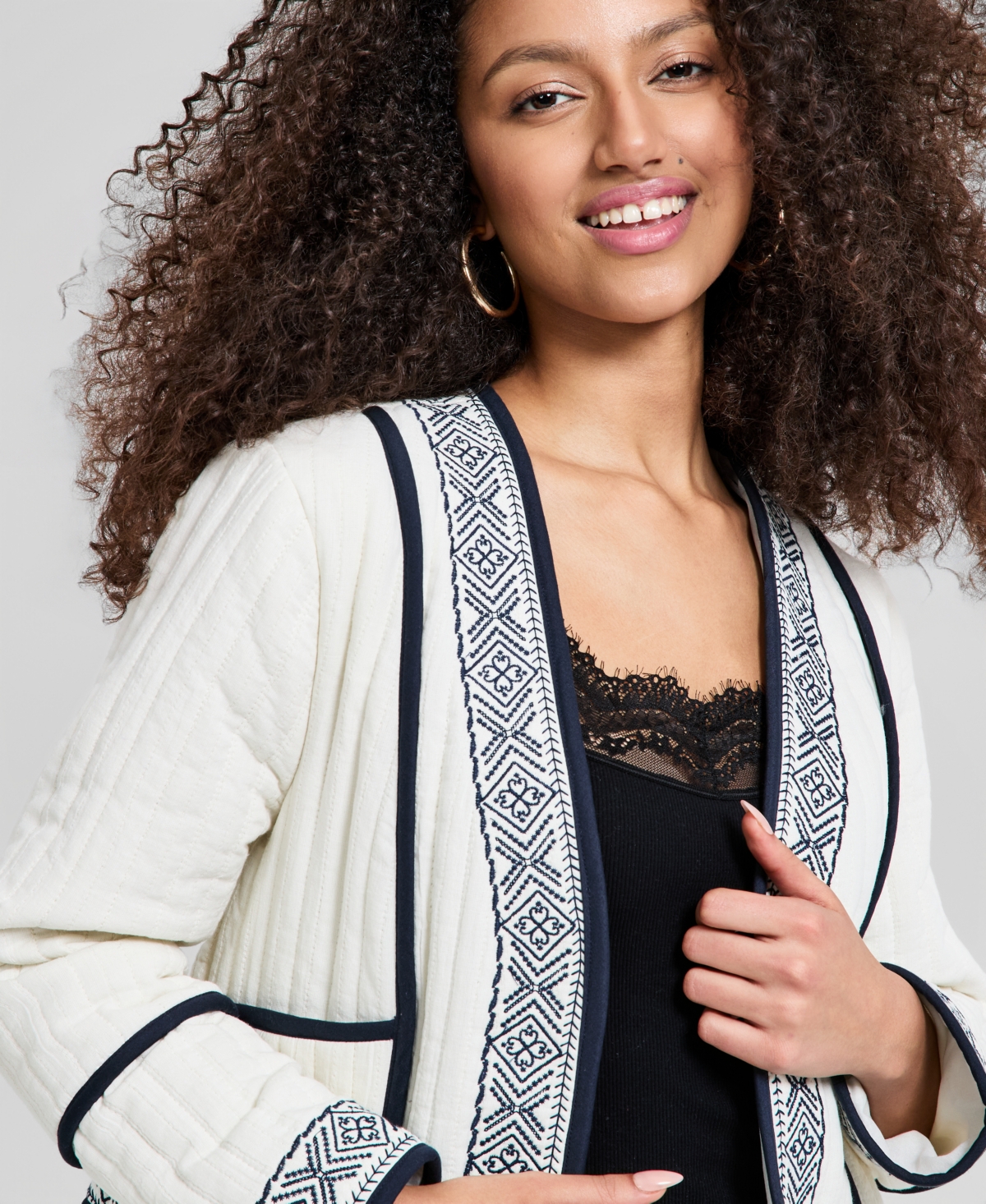 And Now This Women's Embroidered Seamed Cotton Jacket, Macy's Exclusive