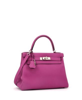 Pre-Owned HERMES Kelly 28 Handbag Pink Togo with Palladium Hardware