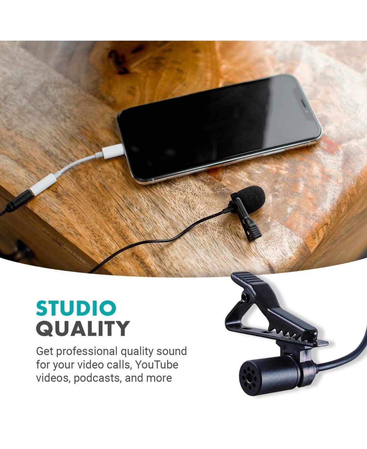 Movo PM10 Deluxe Lavalier Lapel Clip-on Omnidirectional Condenser Microphone for Smartphones