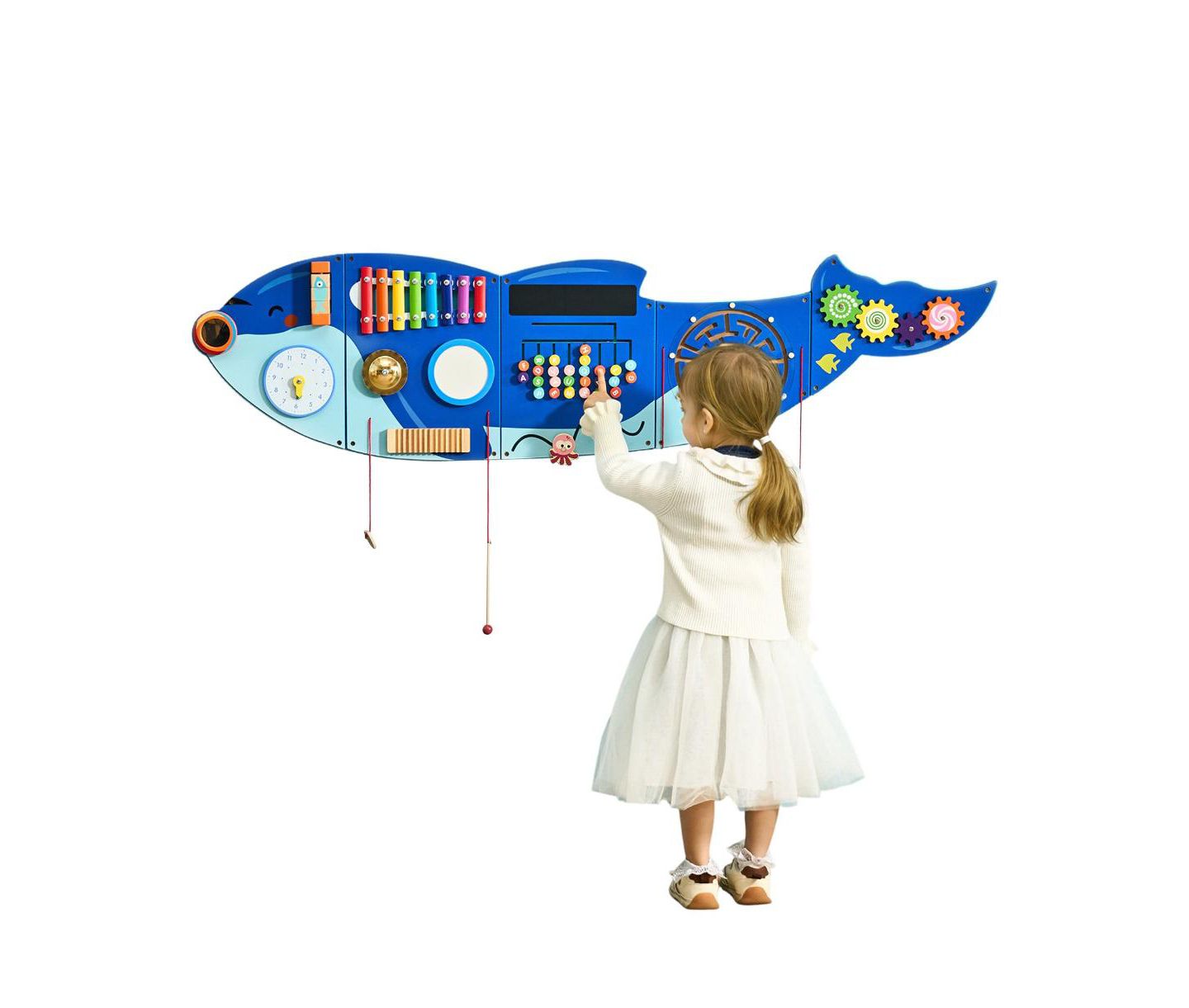 Детские игрушки Slickblue Orca Activity Wall Busy Board Montessori-Inspired 12 Activities, Ages 3-12, цвет: Синий — фото 1