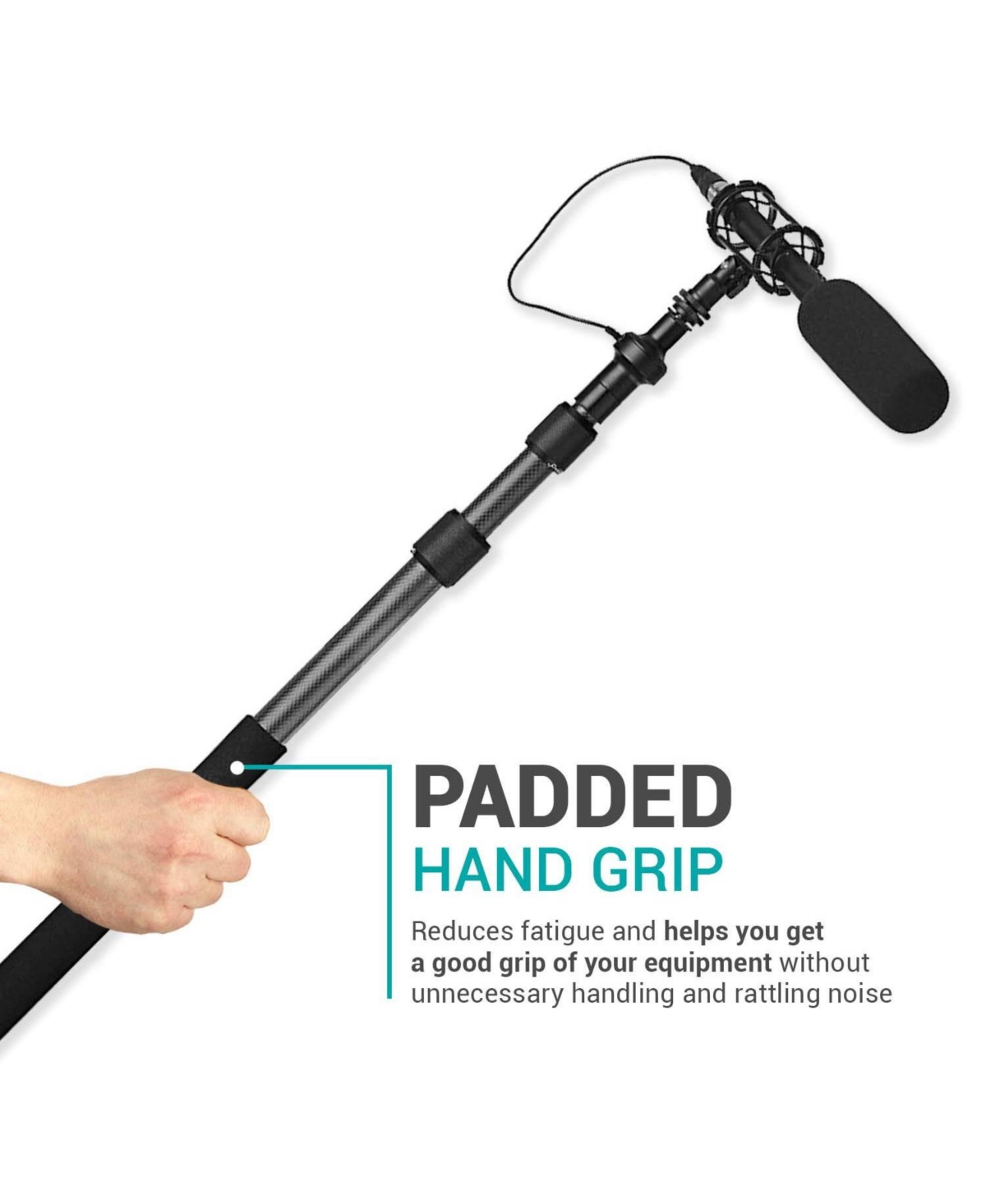 Movo Cmp-25 8.2' Telescoping Carbon Fiber Microphone Boom Pole with Integrated Xlr Cable for Video Production and Electronic News Gathering