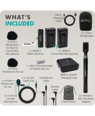 WMX-2-C-DUO Dual USB-C Wireless Lavalier Microphone for iPhone 15/Android/USB C Devices with WMX-HM Handheld Adapter