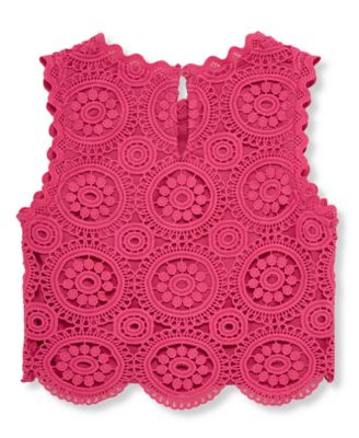 Girls' 7-16 Crochet Round Neck Top