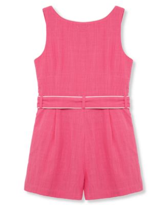 Girls' 7-16 Belted Square Neck Romper