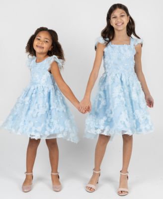 Girls' 2T-6X Rose Soutache Flutter Sleeve Dress