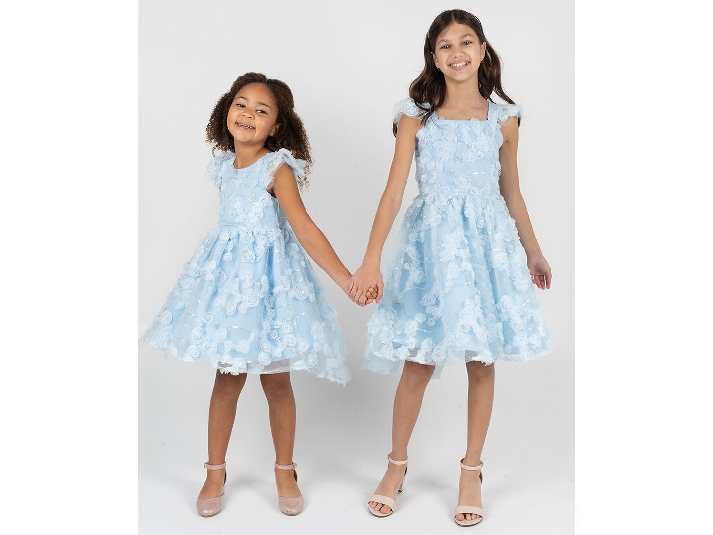 Платье Rare Editions Rose Soutache Flutter-Sleeve Dress для девочек, цвет: Синий — фото 1