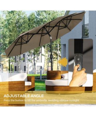 Outsunny Double sided Patio Umbrella 9.5ft Large Outdoor Market Umbrella with Push Button Tilt and Crank Gray