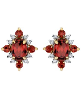 Garnet (1-11/40 ct. t.w.) & Diamond (1/8 ct. t.w.) Stud Earrings in 10k Yellow Gold