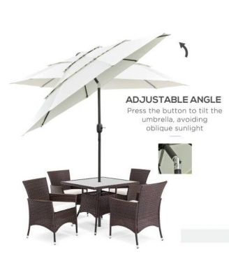 9FT 3 Tiers Patio Umbrella Outdoor Market Umbrella with Crank Push Button Tilt for Deck Backyard Beige